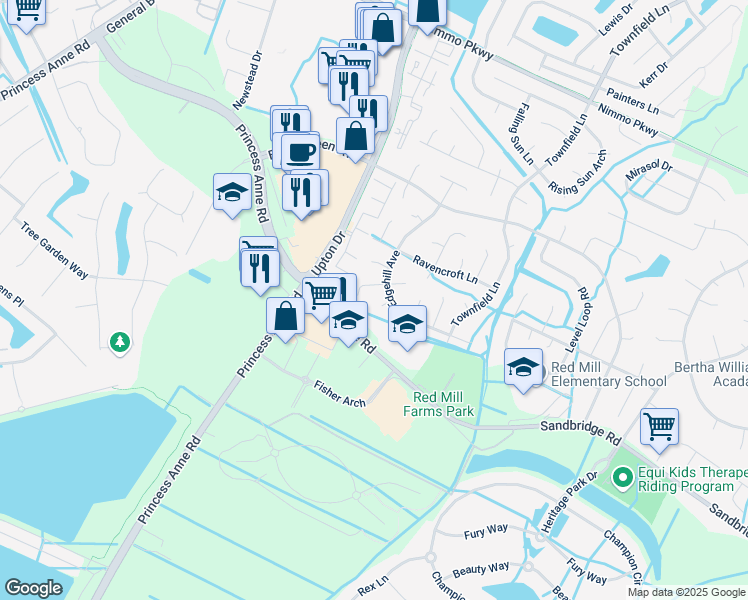 map of restaurants, bars, coffee shops, grocery stores, and more near 2000 Edgehill Court in Virginia Beach
