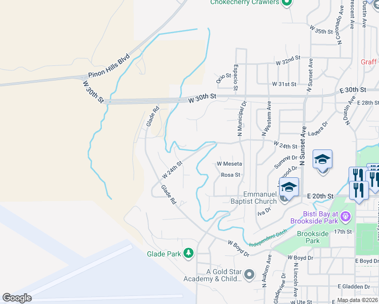 map of restaurants, bars, coffee shops, grocery stores, and more near 800 West 24th Street in Farmington
