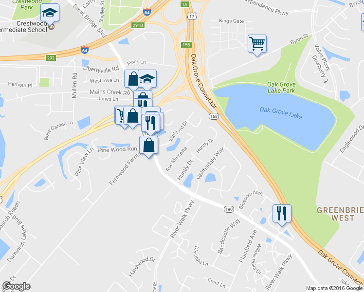 map of restaurants, bars, coffee shops, grocery stores, and more near 914 Rue Marseille in Chesapeake