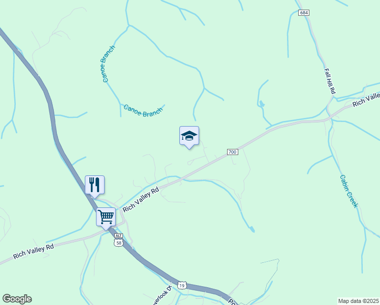 map of restaurants, bars, coffee shops, grocery stores, and more near 13092 McGuffie Road in Abingdon