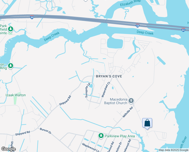 map of restaurants, bars, coffee shops, grocery stores, and more near 1857 Shipyard Rd in Chesapeake
