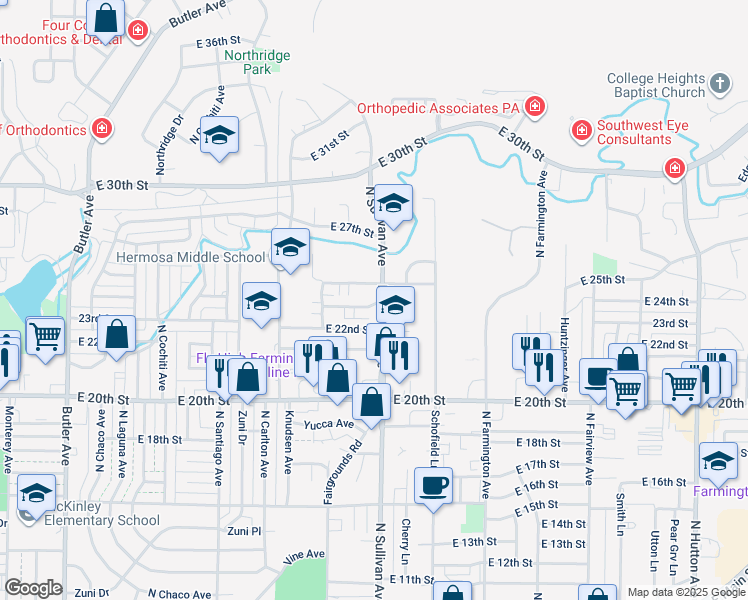 map of restaurants, bars, coffee shops, grocery stores, and more near 1718 23rd Street in Farmington