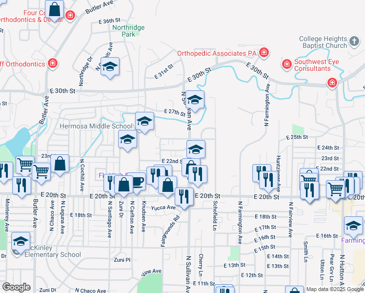 map of restaurants, bars, coffee shops, grocery stores, and more near 1718 23rd Street in Farmington