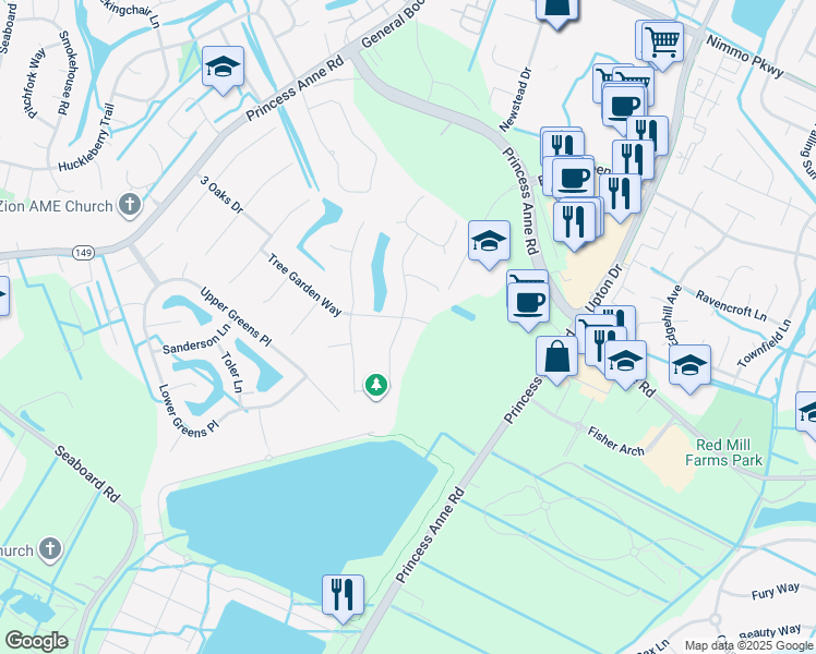 map of restaurants, bars, coffee shops, grocery stores, and more near 2332 Tallwood Trail in Virginia Beach