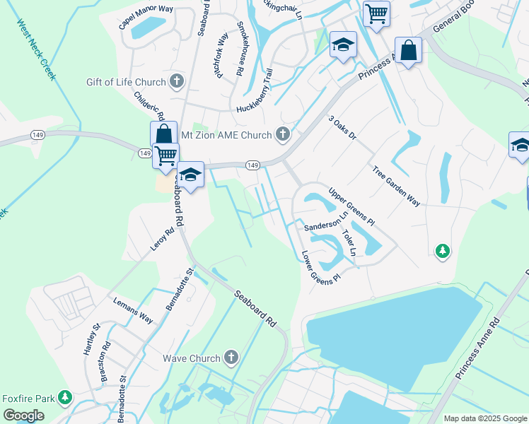 map of restaurants, bars, coffee shops, grocery stores, and more near 2533 Bodnar Lane in Virginia Beach
