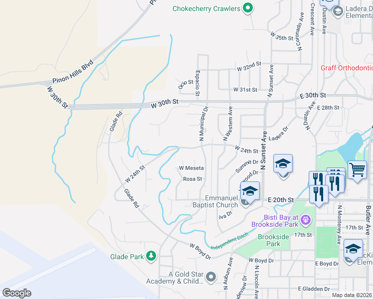 map of restaurants, bars, coffee shops, grocery stores, and more near 613 West 24th Street in Farmington