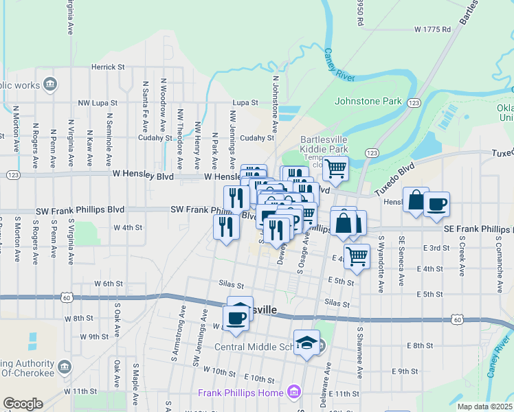 map of restaurants, bars, coffee shops, grocery stores, and more near in Bartlesville