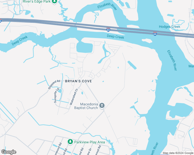 map of restaurants, bars, coffee shops, grocery stores, and more near 1710 Foremast Loop in Chesapeake