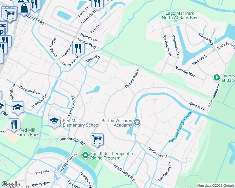 map of restaurants, bars, coffee shops, grocery stores, and more near 2436 Camino Real South in Virginia Beach