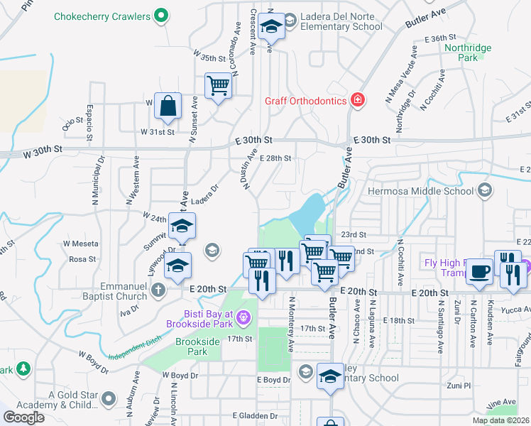 map of restaurants, bars, coffee shops, grocery stores, and more near 2323 N Dustin Ave in Farmington