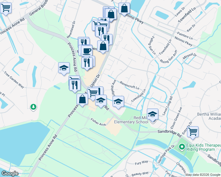 map of restaurants, bars, coffee shops, grocery stores, and more near 2000 Edgehill Court in Virginia Beach