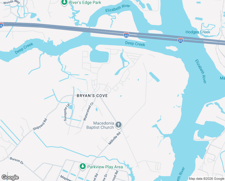 map of restaurants, bars, coffee shops, grocery stores, and more near 1710 Foremast Loop in Chesapeake