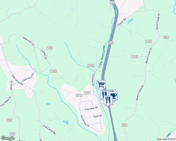 map of restaurants, bars, coffee shops, grocery stores, and more near 160 Colston Drive in Bassett