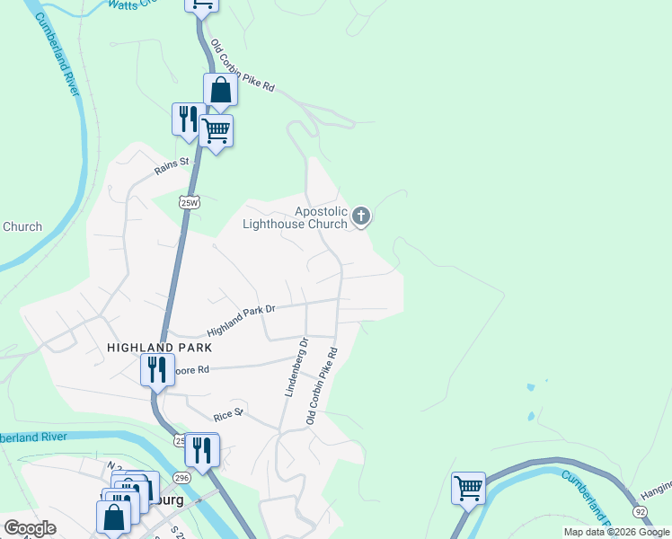map of restaurants, bars, coffee shops, grocery stores, and more near 980 Old Corbin Pike Road in Williamsburg