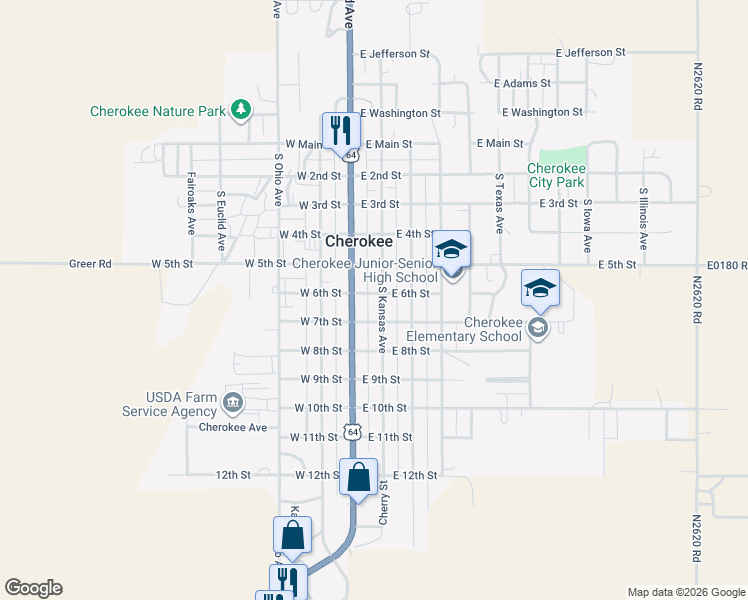 map of restaurants, bars, coffee shops, grocery stores, and more near 514 South Grand Avenue in Cherokee