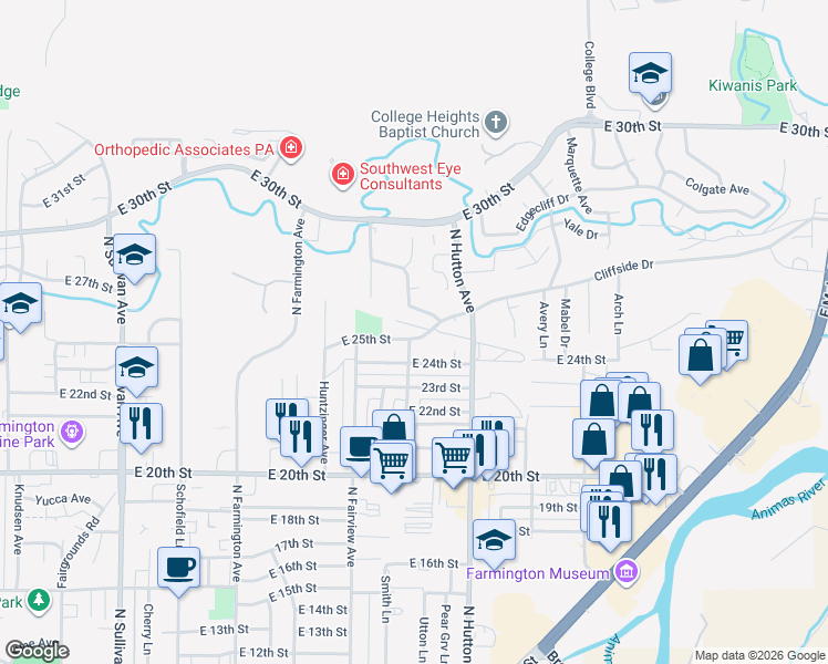 map of restaurants, bars, coffee shops, grocery stores, and more near 2609 Rio Vista Way in Farmington