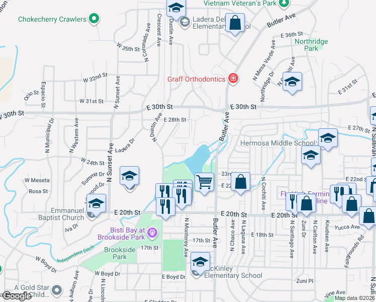 map of restaurants, bars, coffee shops, grocery stores, and more near 2365 North Suntuoso Court in Farmington