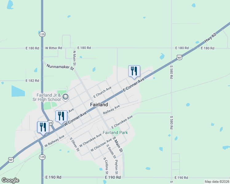 map of restaurants, bars, coffee shops, grocery stores, and more near 210 East Conner Avenue in Fairland