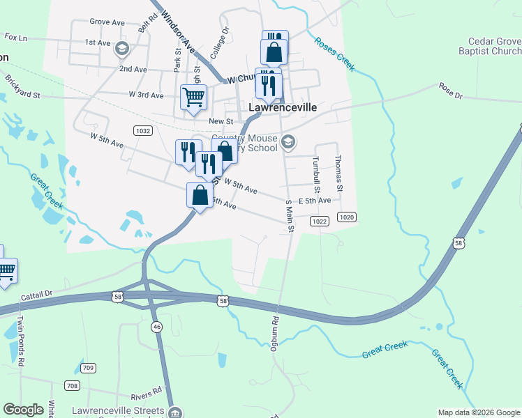 map of restaurants, bars, coffee shops, grocery stores, and more near 100-240 County Road 1005 in Lawrenceville
