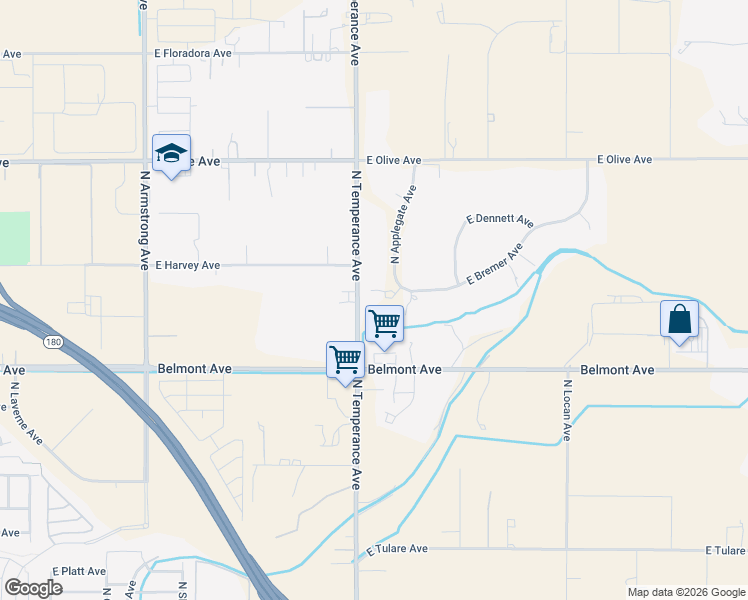 map of restaurants, bars, coffee shops, grocery stores, and more near 1205 North Applegate Avenue in Fresno