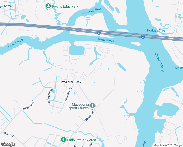 map of restaurants, bars, coffee shops, grocery stores, and more near 948 Gabion Way in Chesapeake