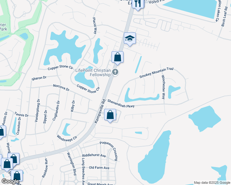 map of restaurants, bars, coffee shops, grocery stores, and more near 1021 Smokey Mountain Trail in Chesapeake