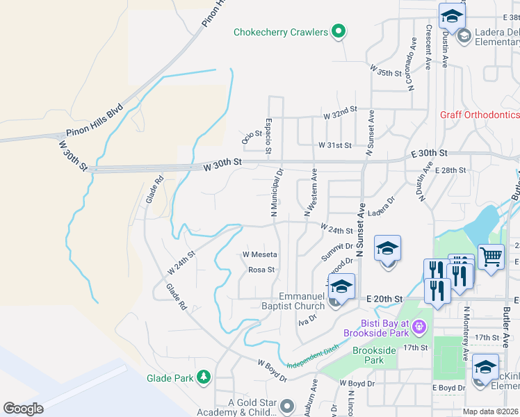 map of restaurants, bars, coffee shops, grocery stores, and more near 609 Venada Circle in Farmington