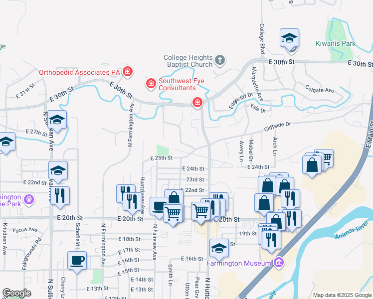 map of restaurants, bars, coffee shops, grocery stores, and more near 2609 Rio Vista Way in Farmington