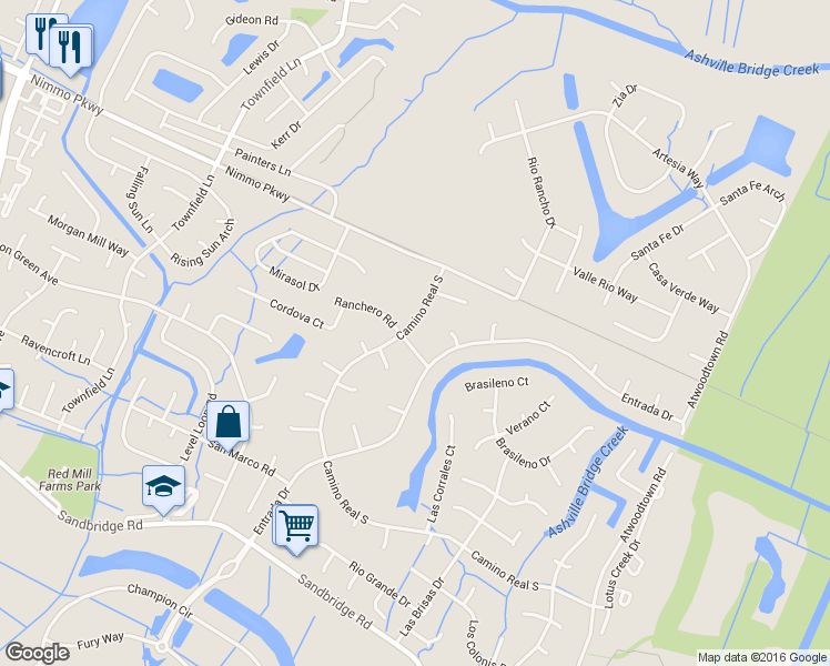 map of restaurants, bars, coffee shops, grocery stores, and more near 2416 Camino Real South in Virginia Beach
