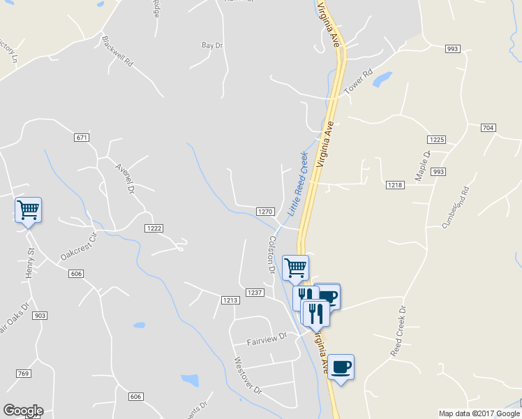 map of restaurants, bars, coffee shops, grocery stores, and more near Camilla Drive in Bassett