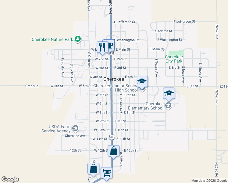 map of restaurants, bars, coffee shops, grocery stores, and more near 514 South Grand Avenue in Cherokee