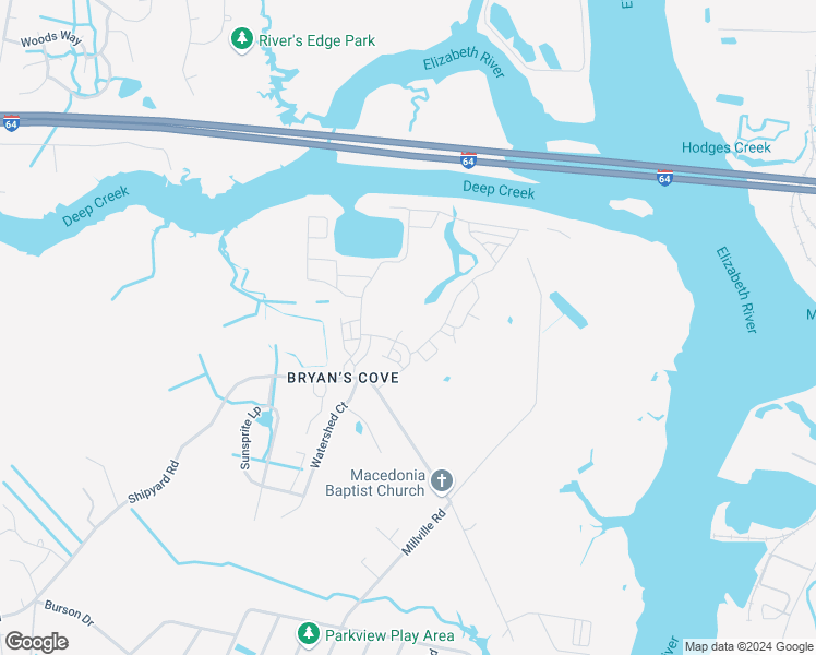 map of restaurants, bars, coffee shops, grocery stores, and more near 1013 Stern Way in Chesapeake
