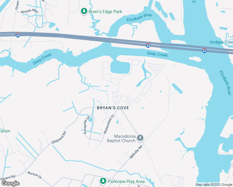 map of restaurants, bars, coffee shops, grocery stores, and more near 907 Hornswaggle Way in Chesapeake