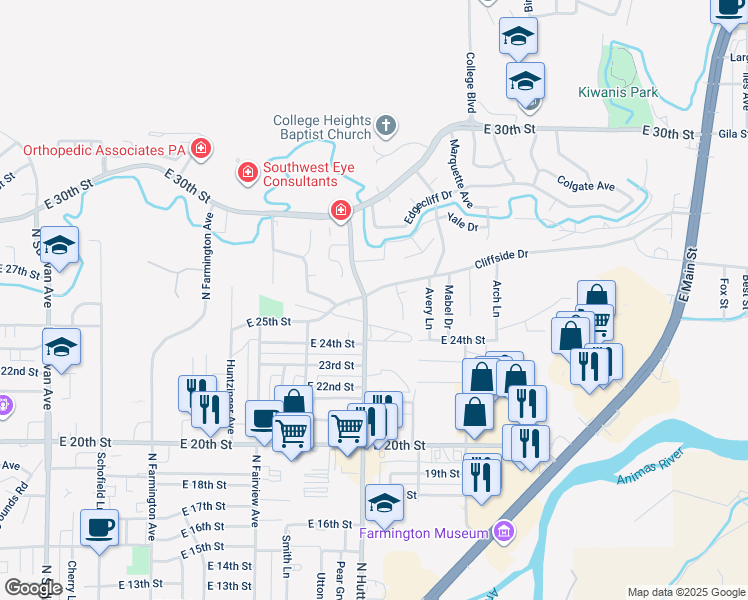 map of restaurants, bars, coffee shops, grocery stores, and more near 2701 Cliffside Drive in Farmington