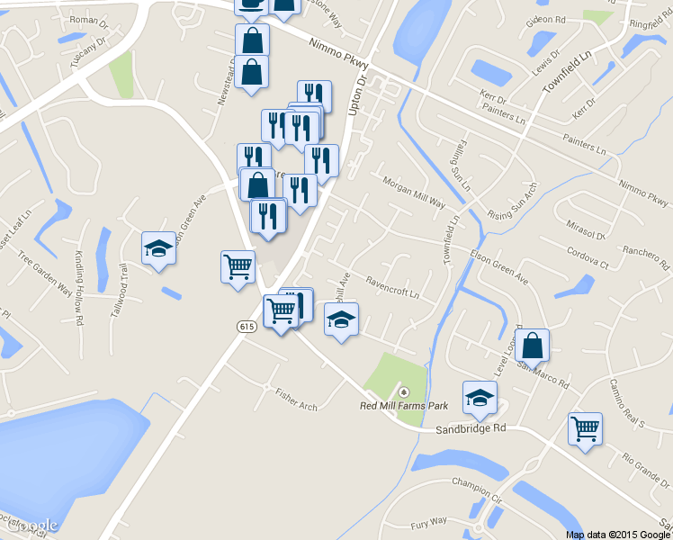 map of restaurants, bars, coffee shops, grocery stores, and more near 1961 Ravencroft Lane in Virginia Beach