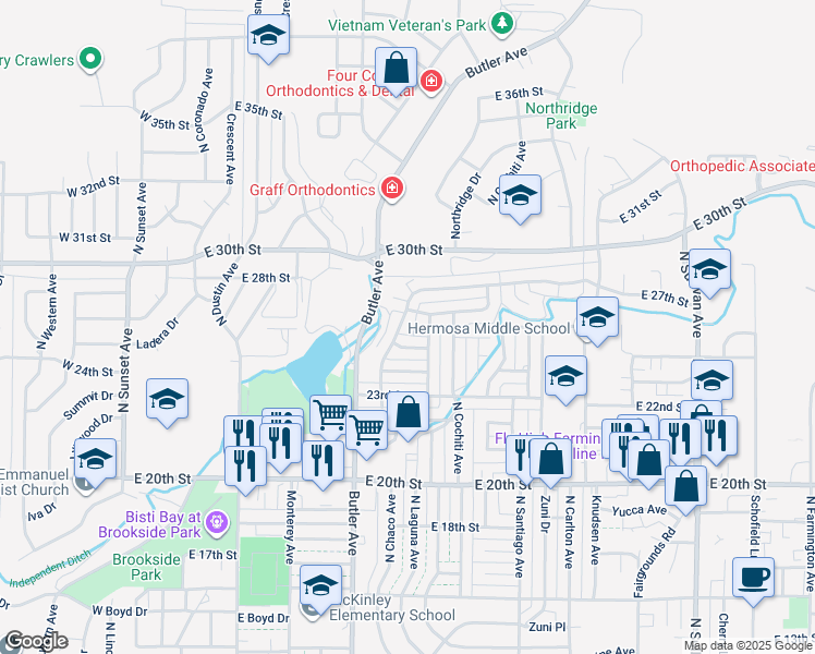 map of restaurants, bars, coffee shops, grocery stores, and more near 2508 Mossman Drive in Farmington