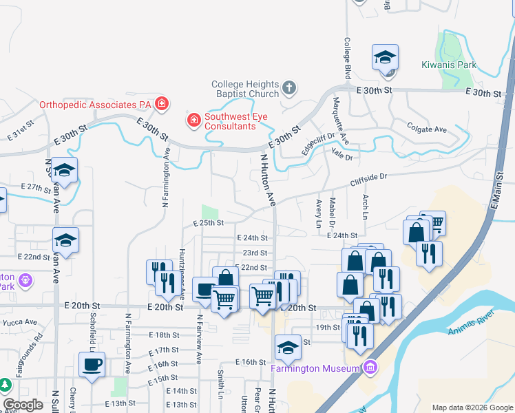 map of restaurants, bars, coffee shops, grocery stores, and more near 2629 Cliffside Drive in Farmington