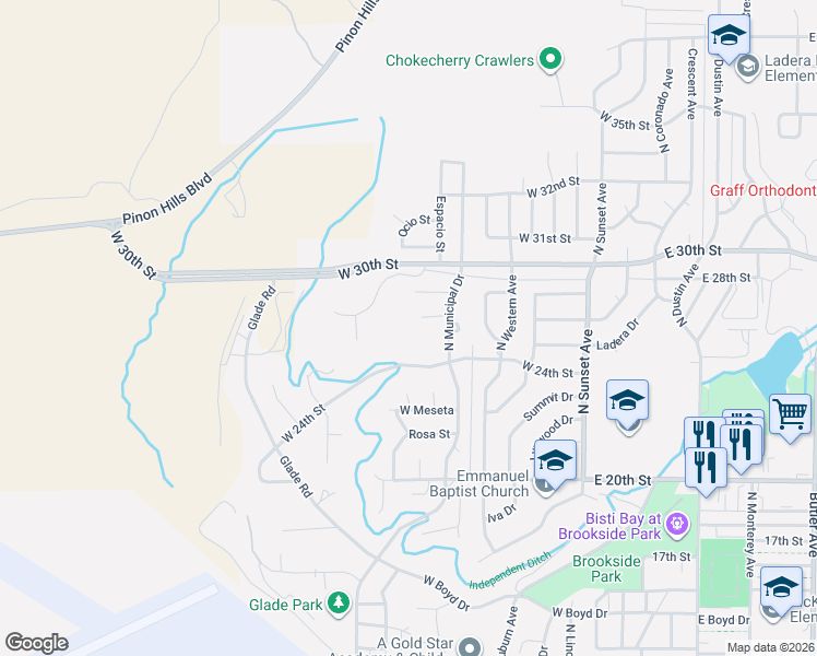 map of restaurants, bars, coffee shops, grocery stores, and more near 609 Venada Circle in Farmington