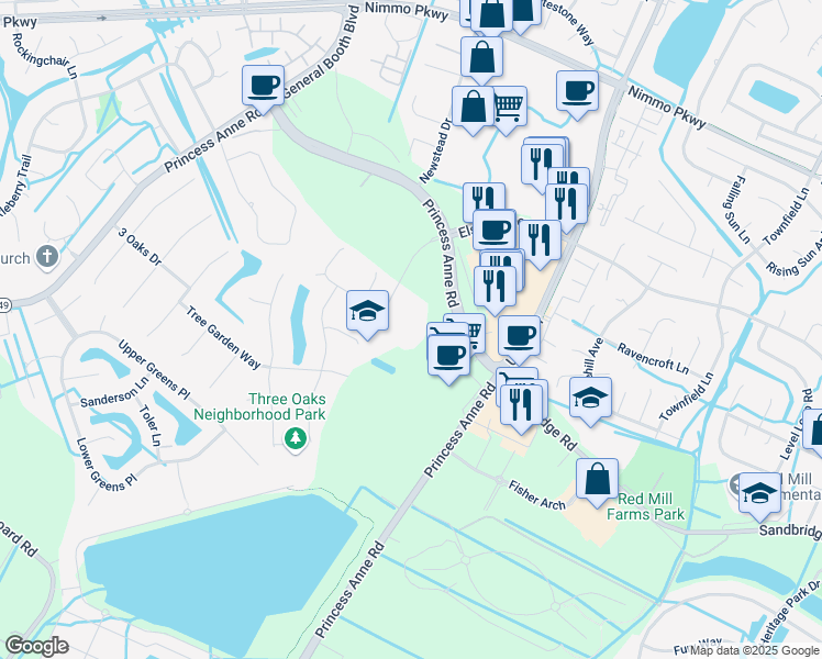map of restaurants, bars, coffee shops, grocery stores, and more near 2201 Elson Green Avenue in Virginia Beach