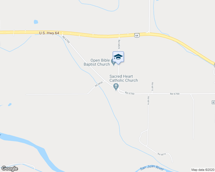 map of restaurants, bars, coffee shops, grocery stores, and more near 181 Road 6700 in Waterflow