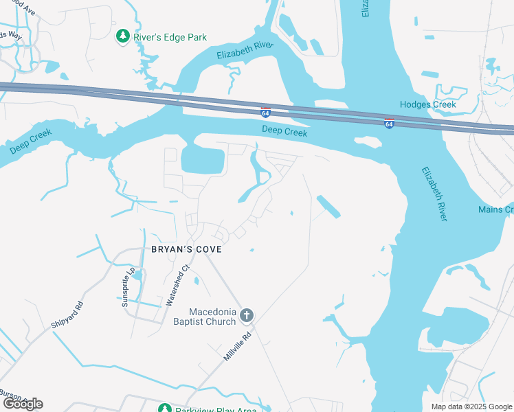 map of restaurants, bars, coffee shops, grocery stores, and more near 949 Gabion Way in Chesapeake