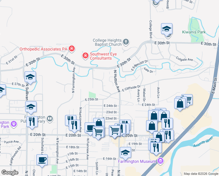map of restaurants, bars, coffee shops, grocery stores, and more near 2609 Rio Vista Way in Farmington
