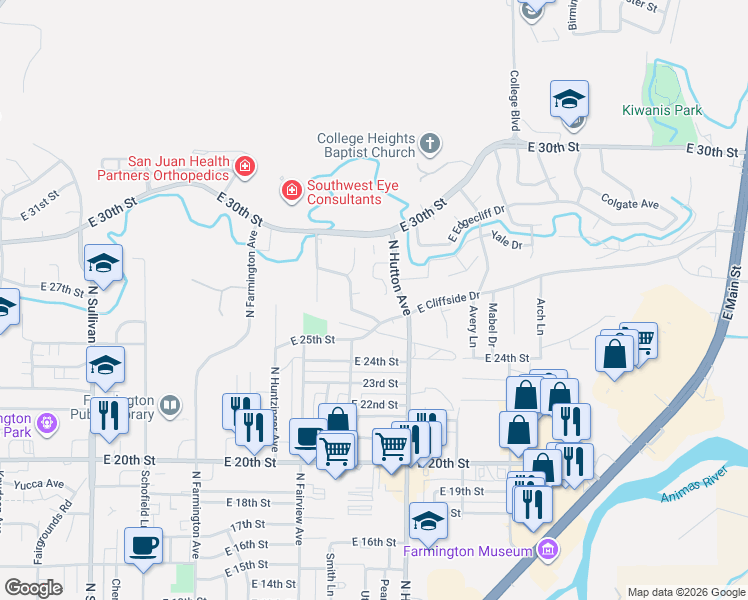 map of restaurants, bars, coffee shops, grocery stores, and more near 2609 Rio Vista Way in Farmington