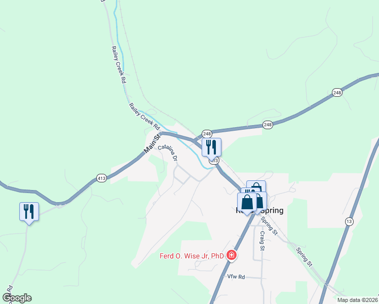 map of restaurants, bars, coffee shops, grocery stores, and more near 223 Catalina Drive in Reeds Spring