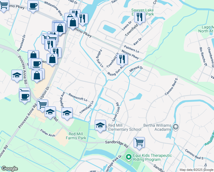map of restaurants, bars, coffee shops, grocery stores, and more near 2620 Elson Green Avenue in Virginia Beach
