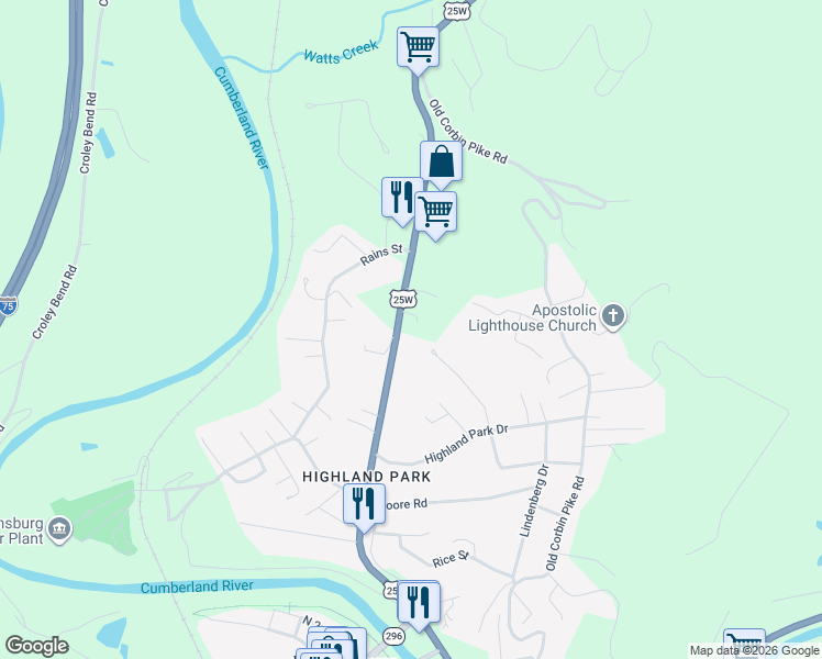map of restaurants, bars, coffee shops, grocery stores, and more near 799 Highway 25 in Williamsburg