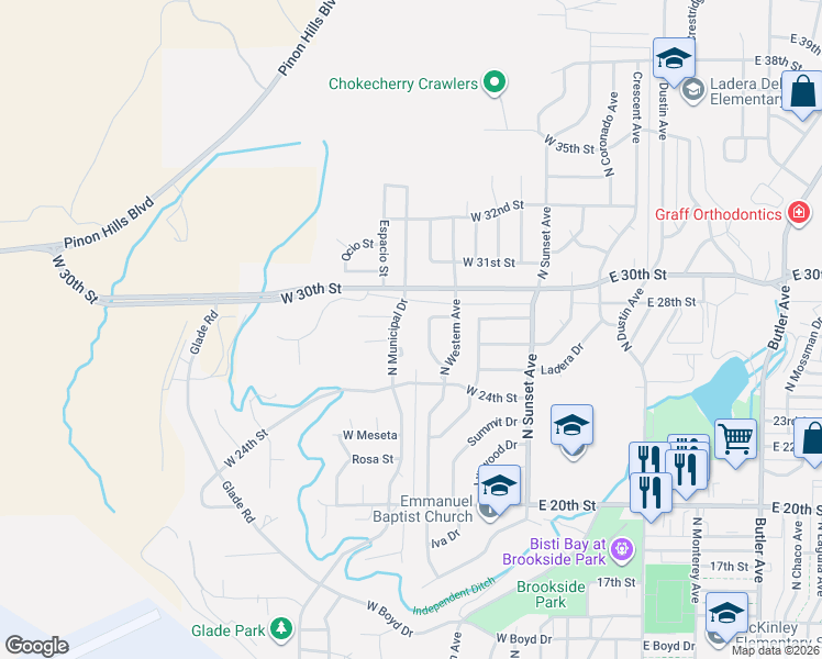 map of restaurants, bars, coffee shops, grocery stores, and more near 2700 North Municipal Drive in Farmington