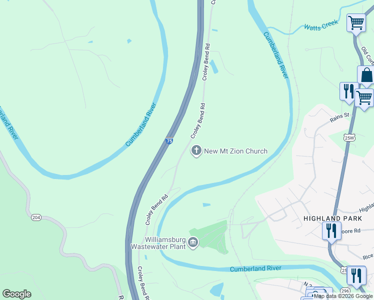 map of restaurants, bars, coffee shops, grocery stores, and more near 1056 Croley Bend Road in Williamsburg