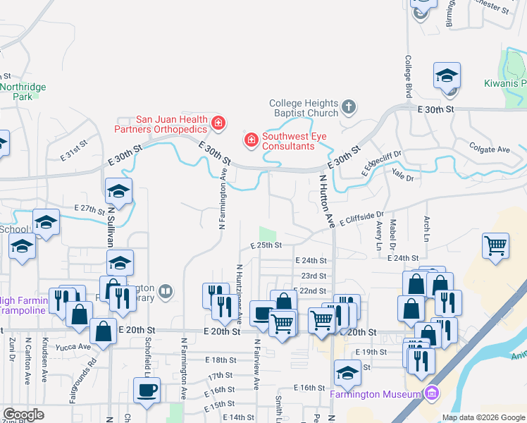 map of restaurants, bars, coffee shops, grocery stores, and more near 2700 Farmington Avenue in Farmington