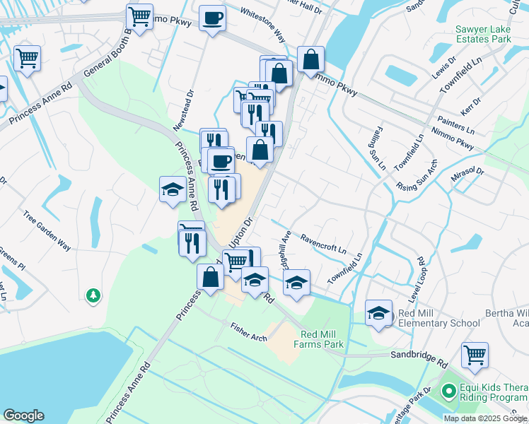 map of restaurants, bars, coffee shops, grocery stores, and more near 2016 Picardy court in Virginia Beach